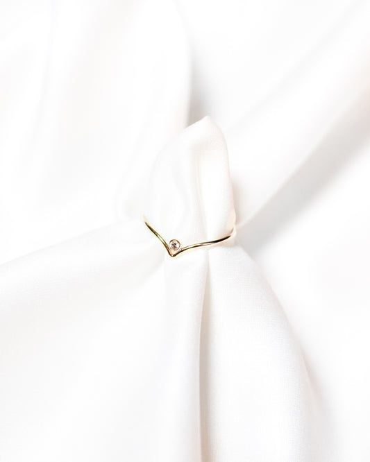 The Amour Ring - 14k Gold Filled Dainty Chevron Solitaire Ring
